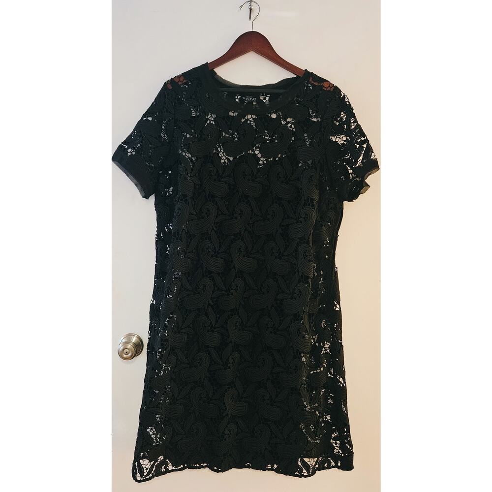 ASOS Black Dress, Size 18 US, Pierced Lace with Short Sleeves and Underdress